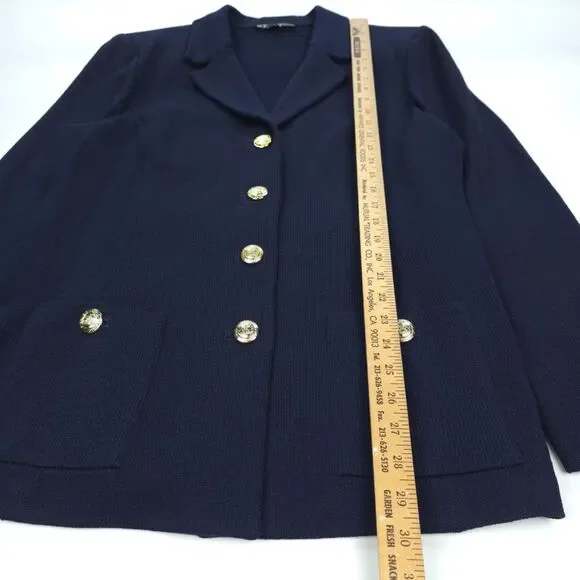 ST JOHN Santana Knit Wool Blazer Navy Quiet Luxury Old Money Academia Preppy - Picture 6 of 12